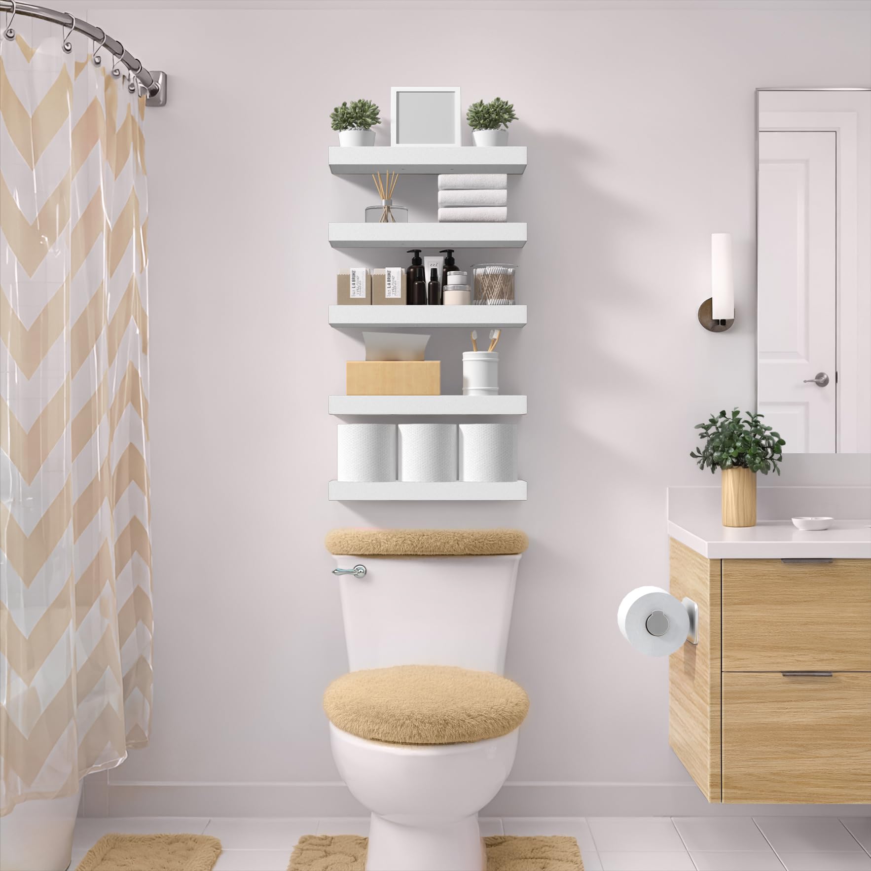 Sorbus floating shelves bedroom decor in white elevate personal photos tastefully.