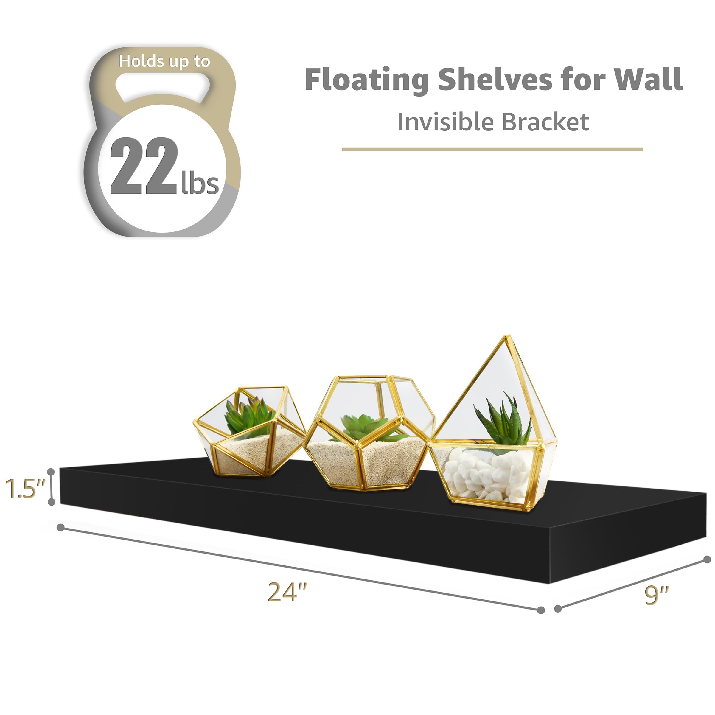 Sorbus floating shelves bracket detail in matte finish highlights hidden brackets and sleek design
