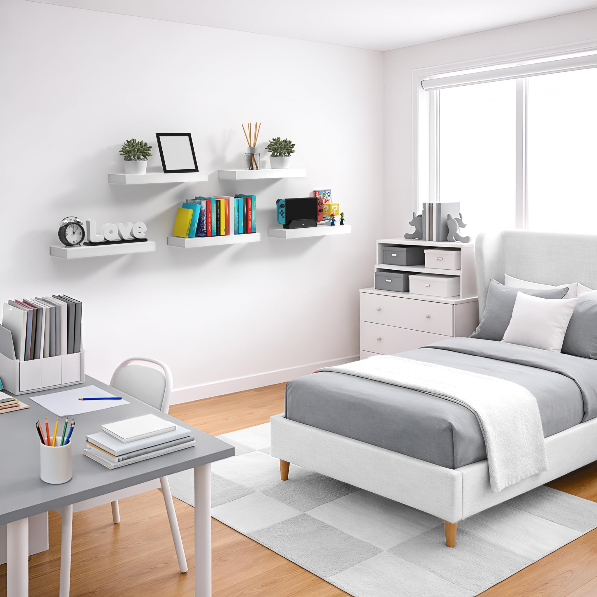 Sorbus living room display shelf setup pairing decor and keepsakes.