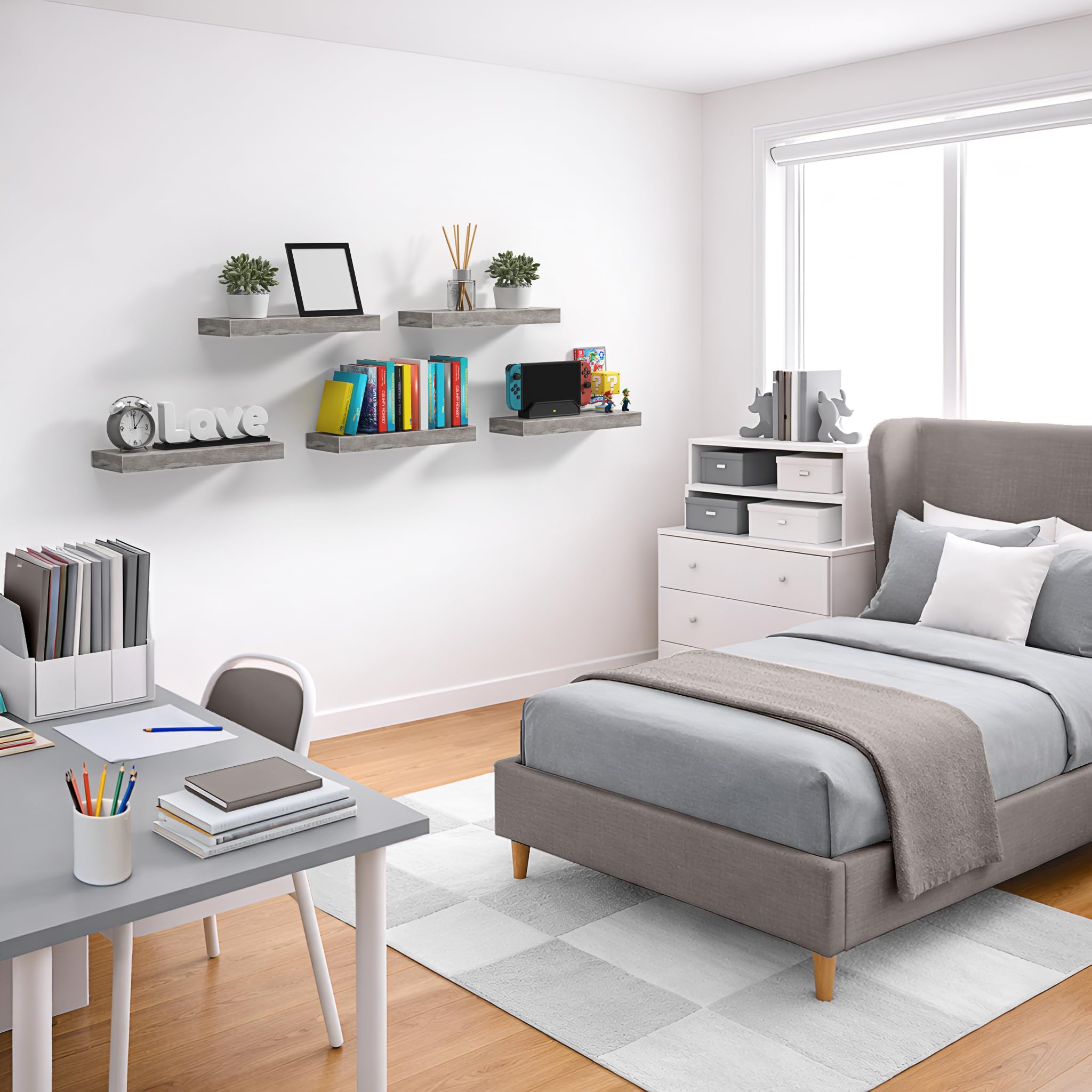 Sorbus living room wall display featuring decor and photo frames