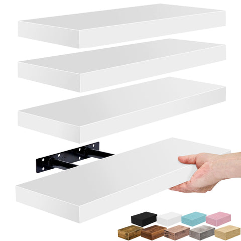 Sorbus floating wall shelf 16-inch white four-pack adds storage without clutter.