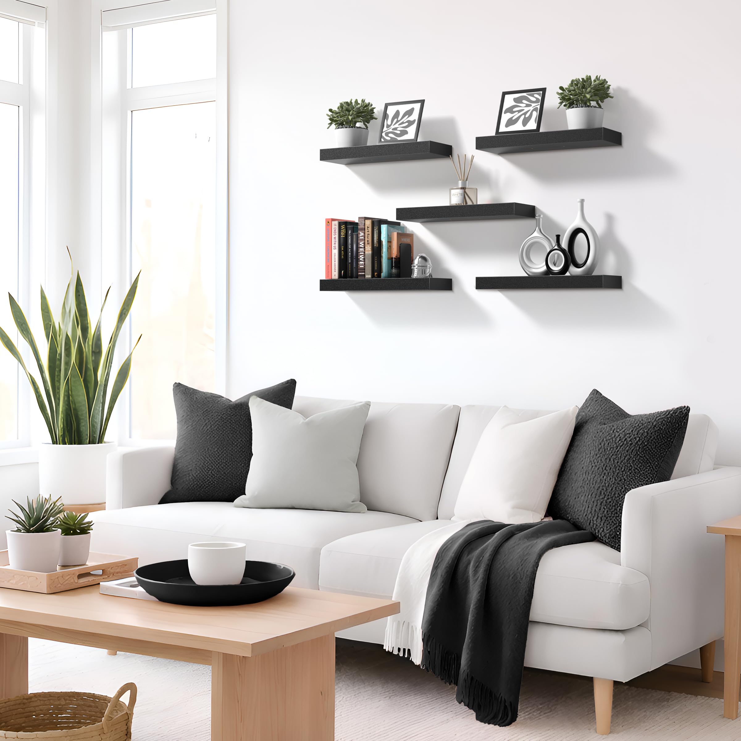 Sorbus office organization with documents and decor on shelf