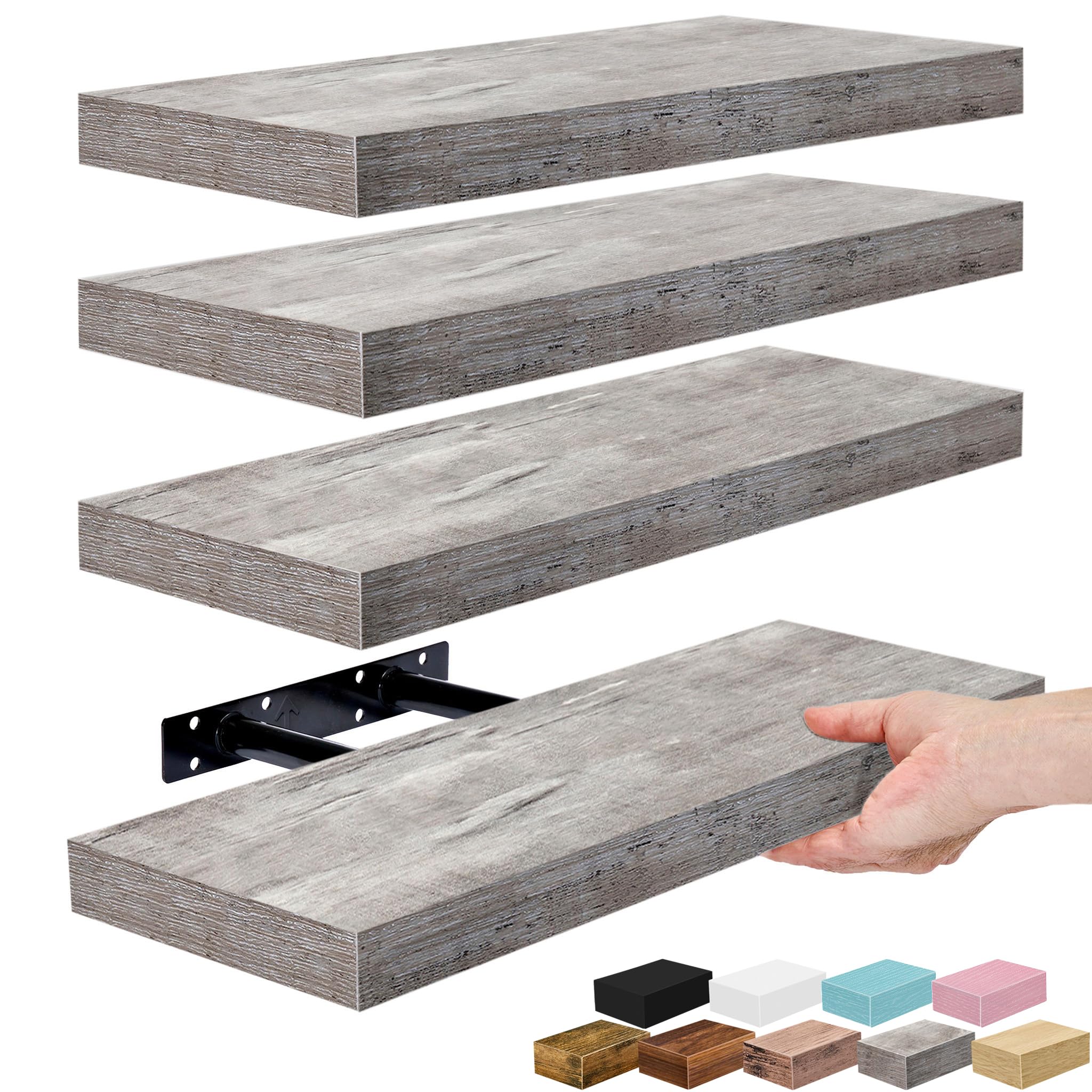 Sorbus floating shelves on wall 16-inch grey four-pack for stylish storage
