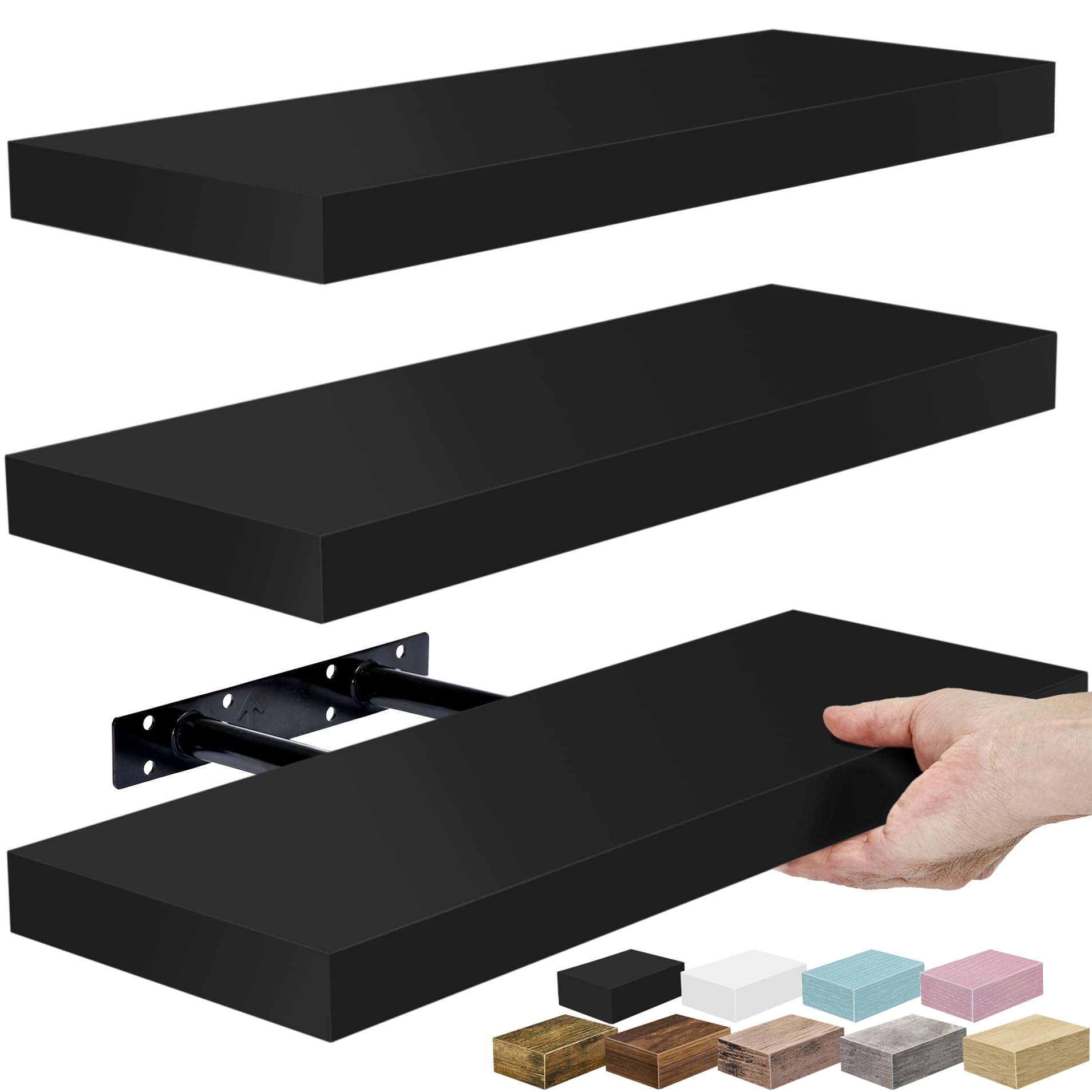 Sorbus floating shelves on wall displaying decor while freeing space