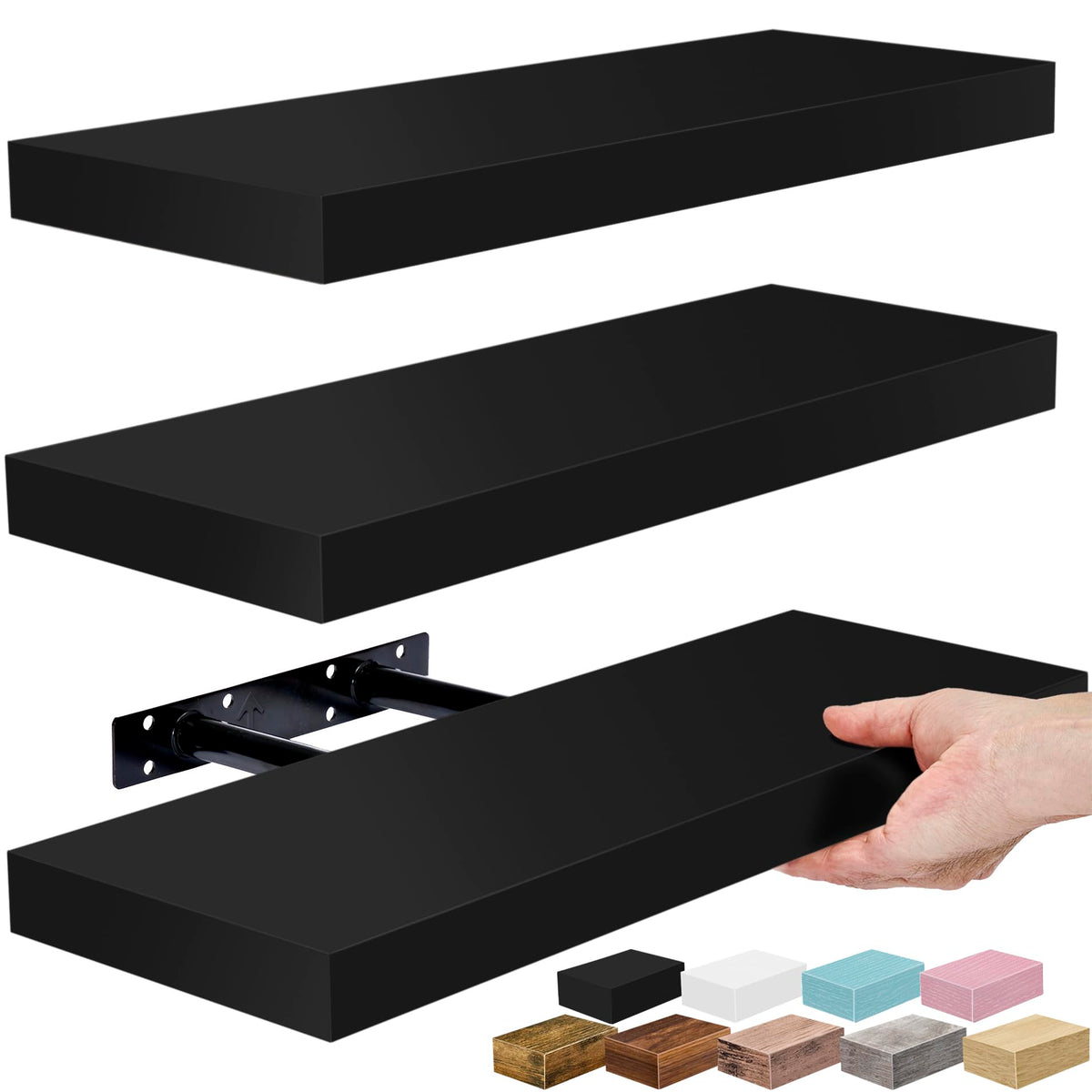 Sorbus floating shelves on wall displaying decor while freeing space