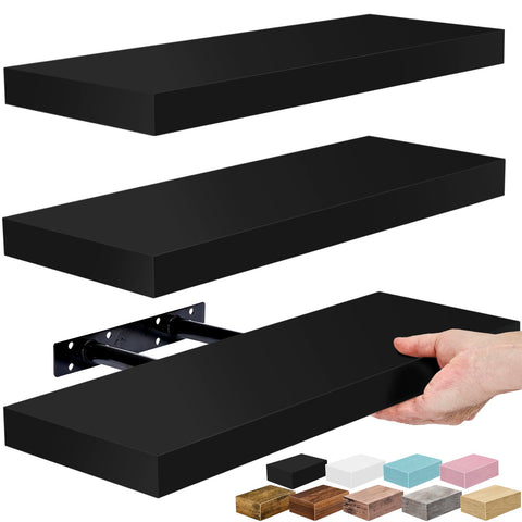 Sorbus floating shelves on wall displaying decor while freeing space