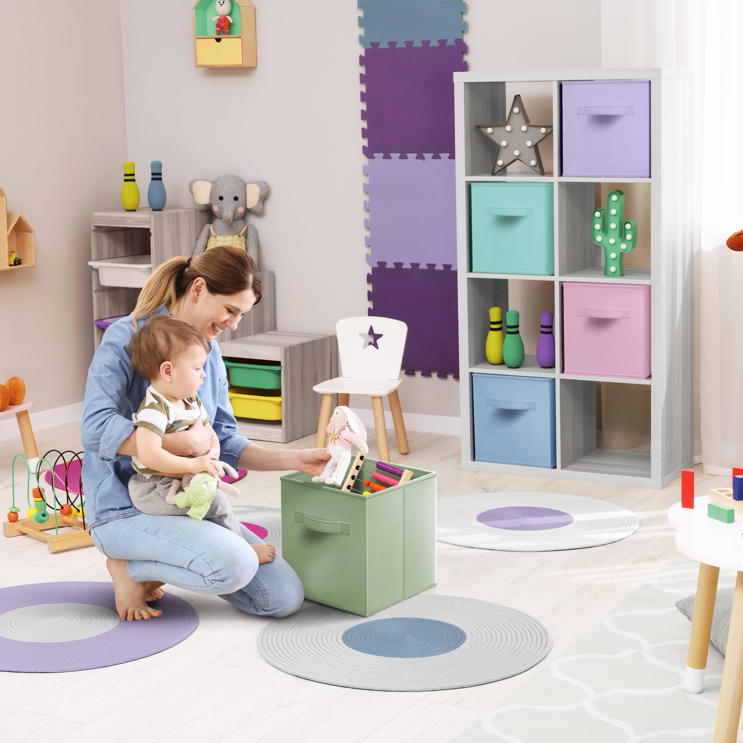 Sorbus kid-friendly storage cube in a playroom for toy organization.