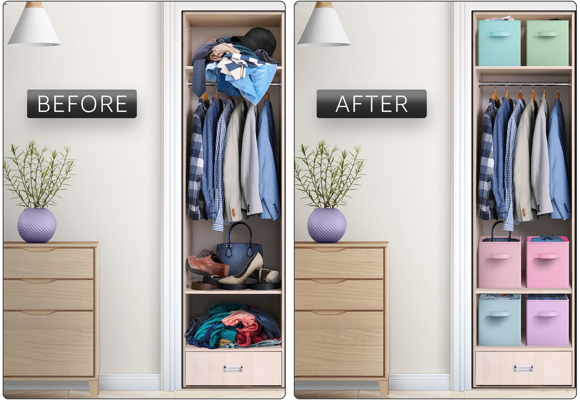 Sorbus multiroom storage solution enabling simple access to clothing and linens.