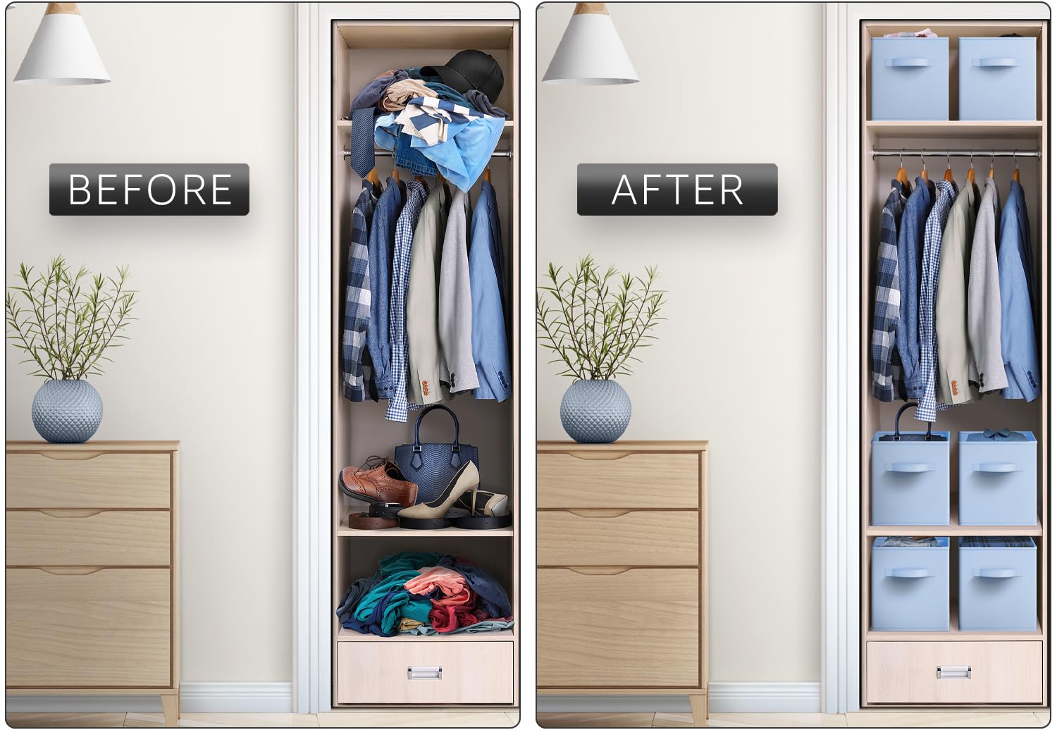 Sorbus pastel blue storage cubes brighten shelves while organizing essentials.