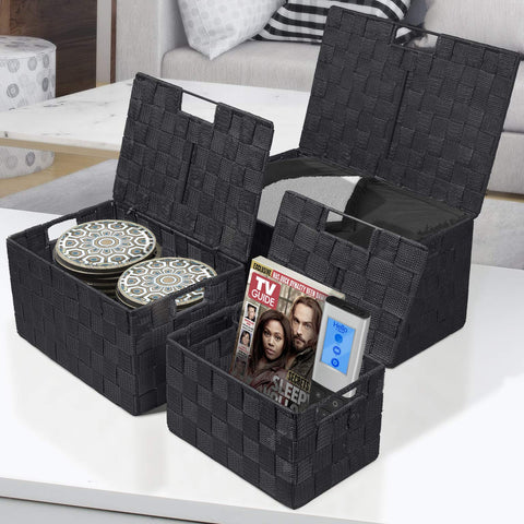 Sorbus set with lids open, easy access storage for kids toys or cosmetics.