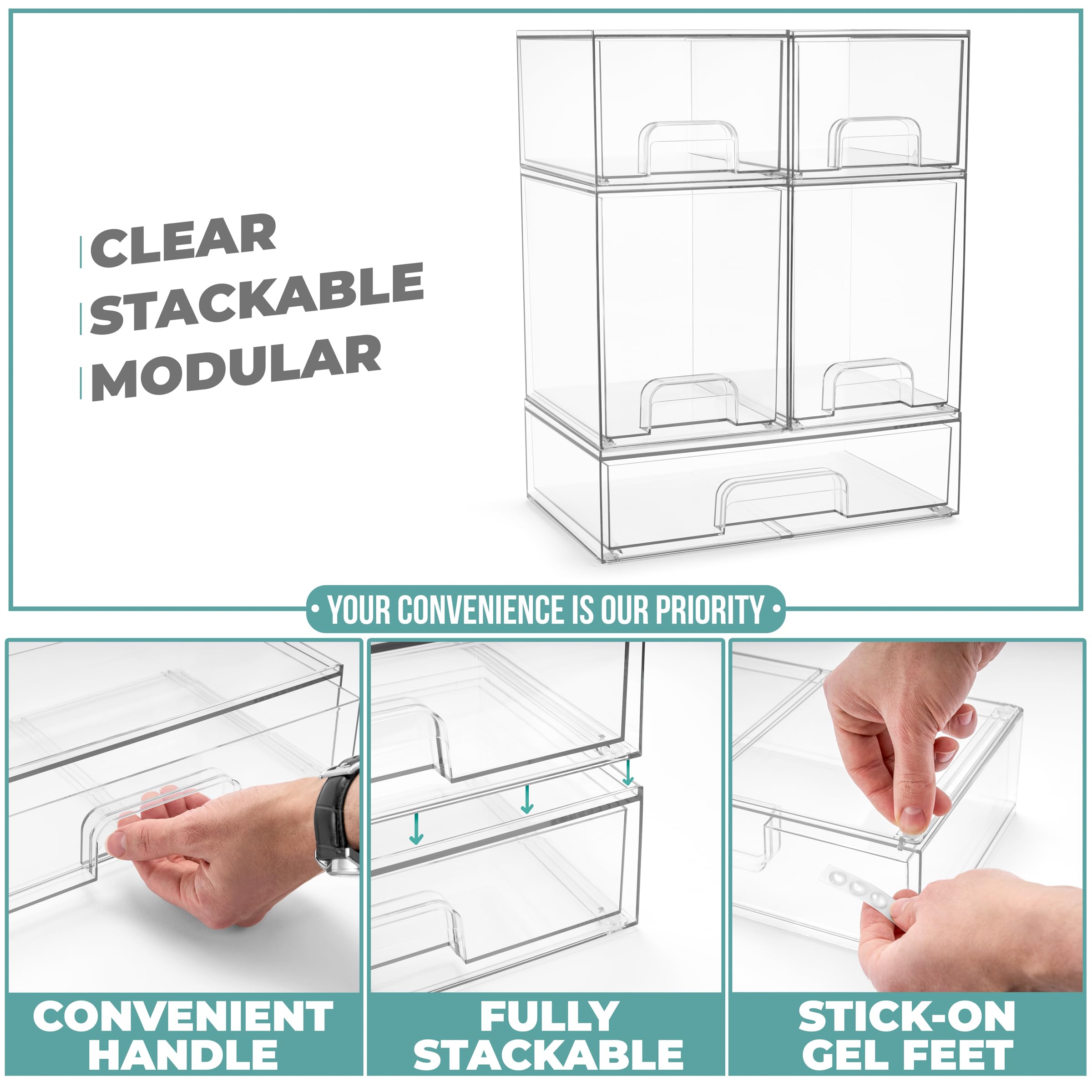 Sorbus stackable drawers clear pantry setup with visible contents