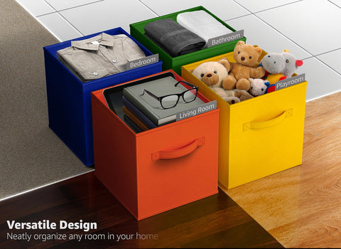 Multi-colored Sorbus storage cubes brighten kids' room while organizing items