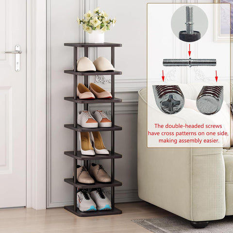 SORCEDAS black MDF shelves showcase shoes and elevate entryway organization.