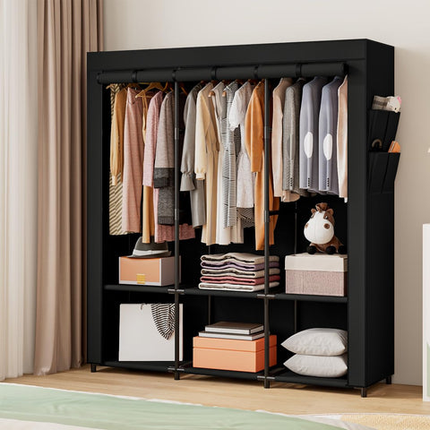 SORCEDAS portable closet frame close-up reveals sturdy metal pipes for lasting durability.