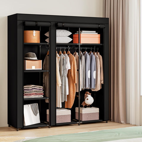 SORCEDAS portable wardrobe with 8 shelves organizes folded clothes efficiently