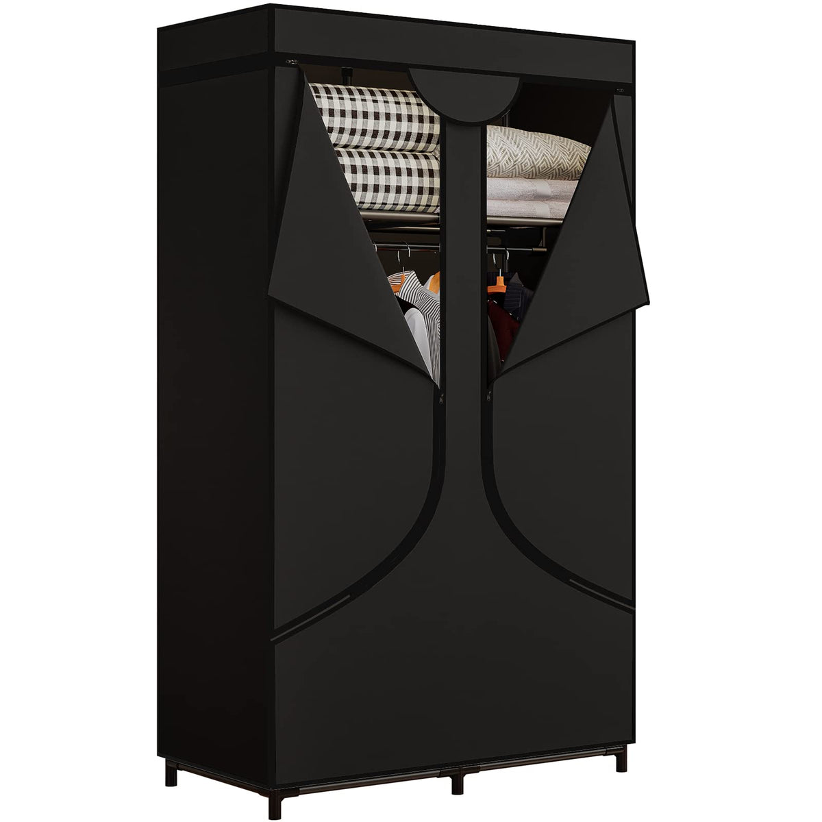 Sorcedas portable wardrobe front view with sturdy metal frame