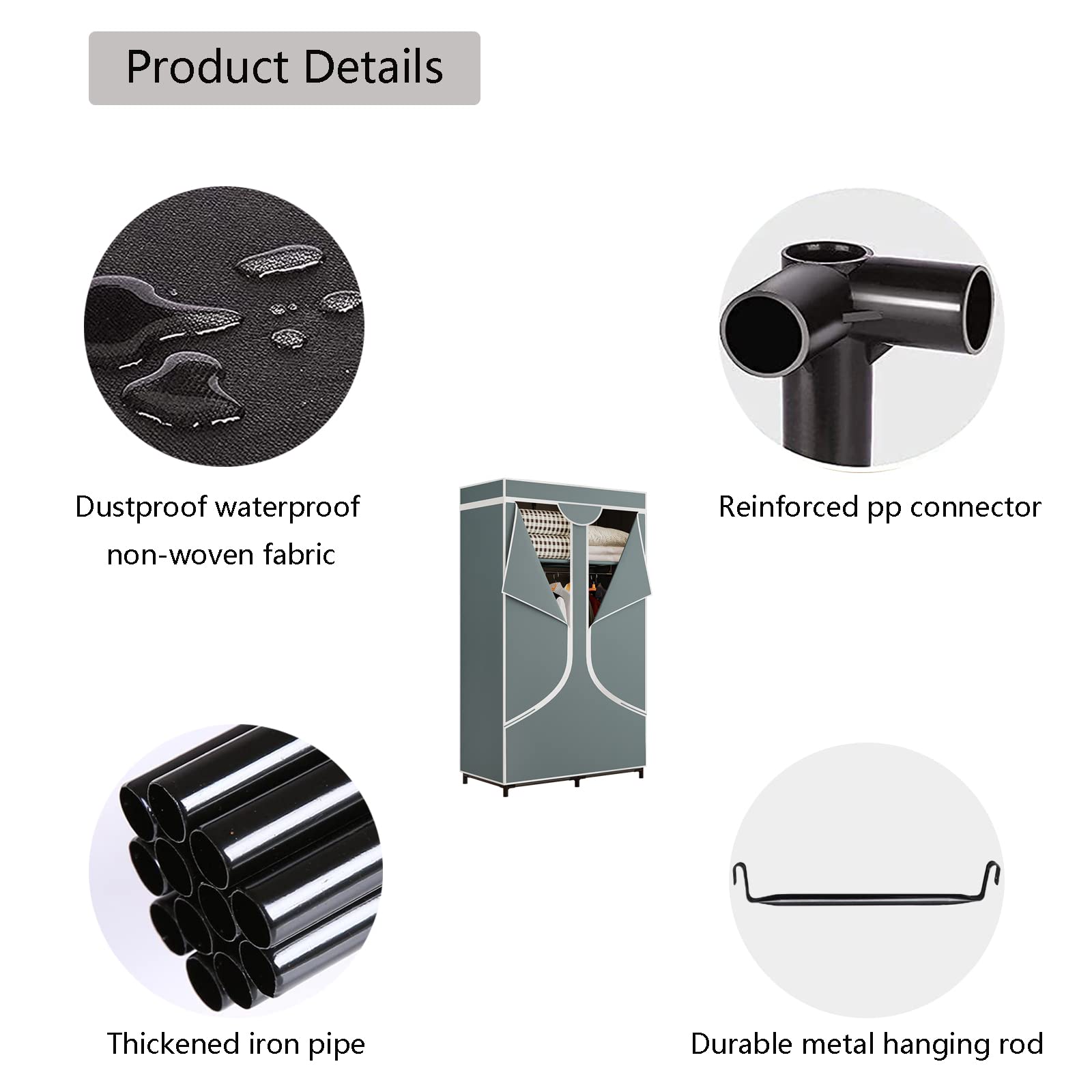 SORCEDAS portable wardrobe hanging rods image emphasizes two rods for hanging garments