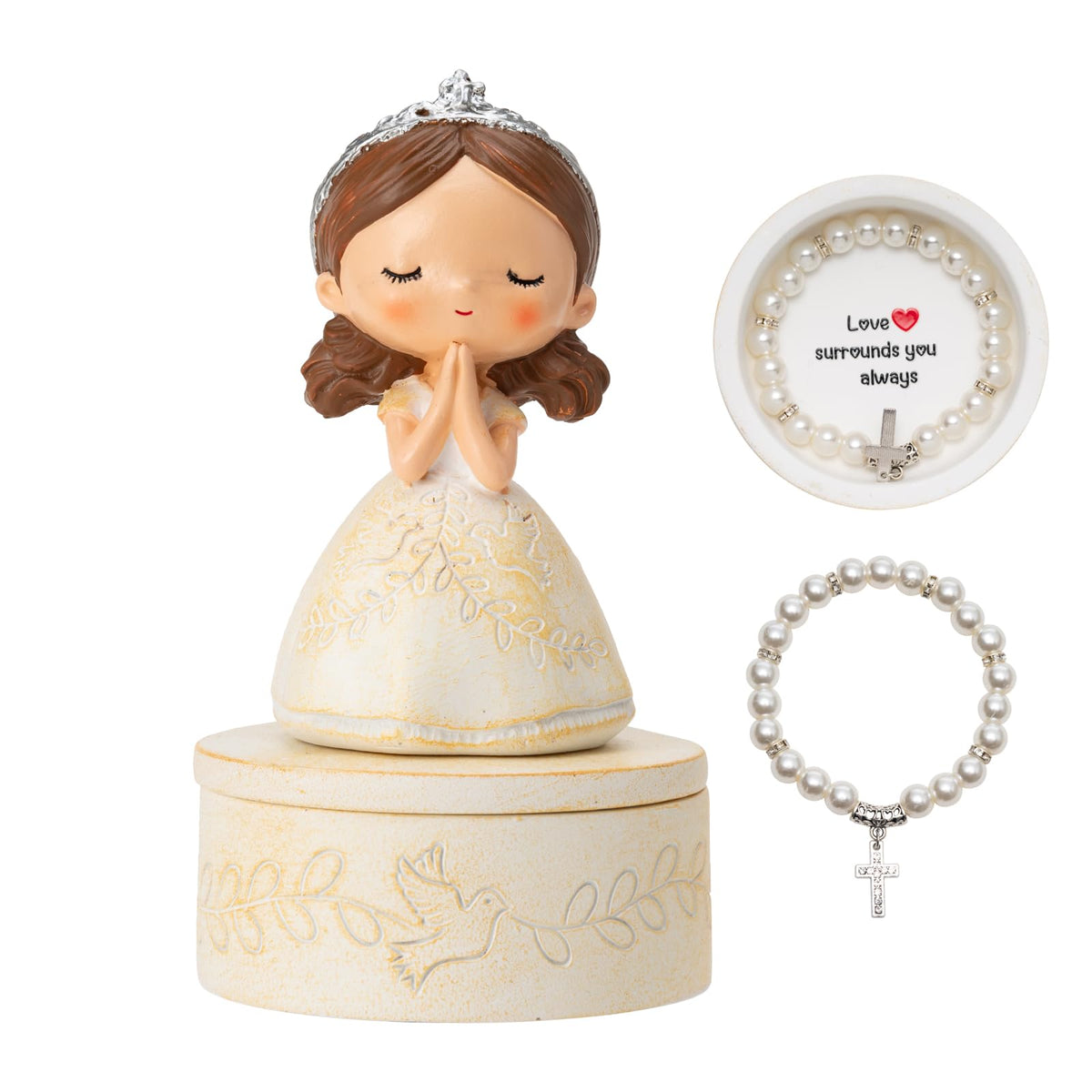 SOREFAFA First Communion figurine with dove and olive branches, a graceful keepsake for the moment.