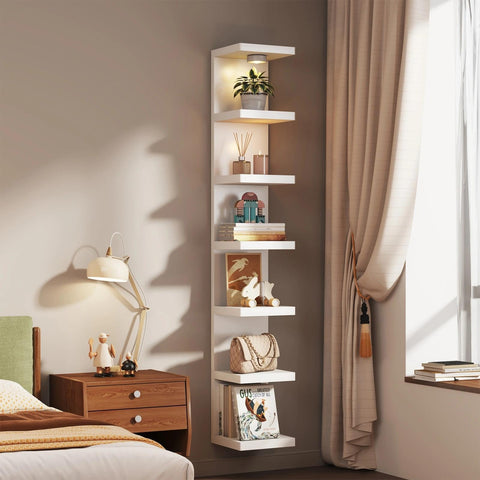 Sortique engineered wood 7-tier shelf emphasizing durability and capacity.