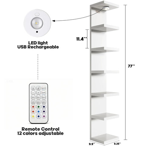 Sortique 7-tier display shelf showing remote-controlled ambiance for organized accessories.