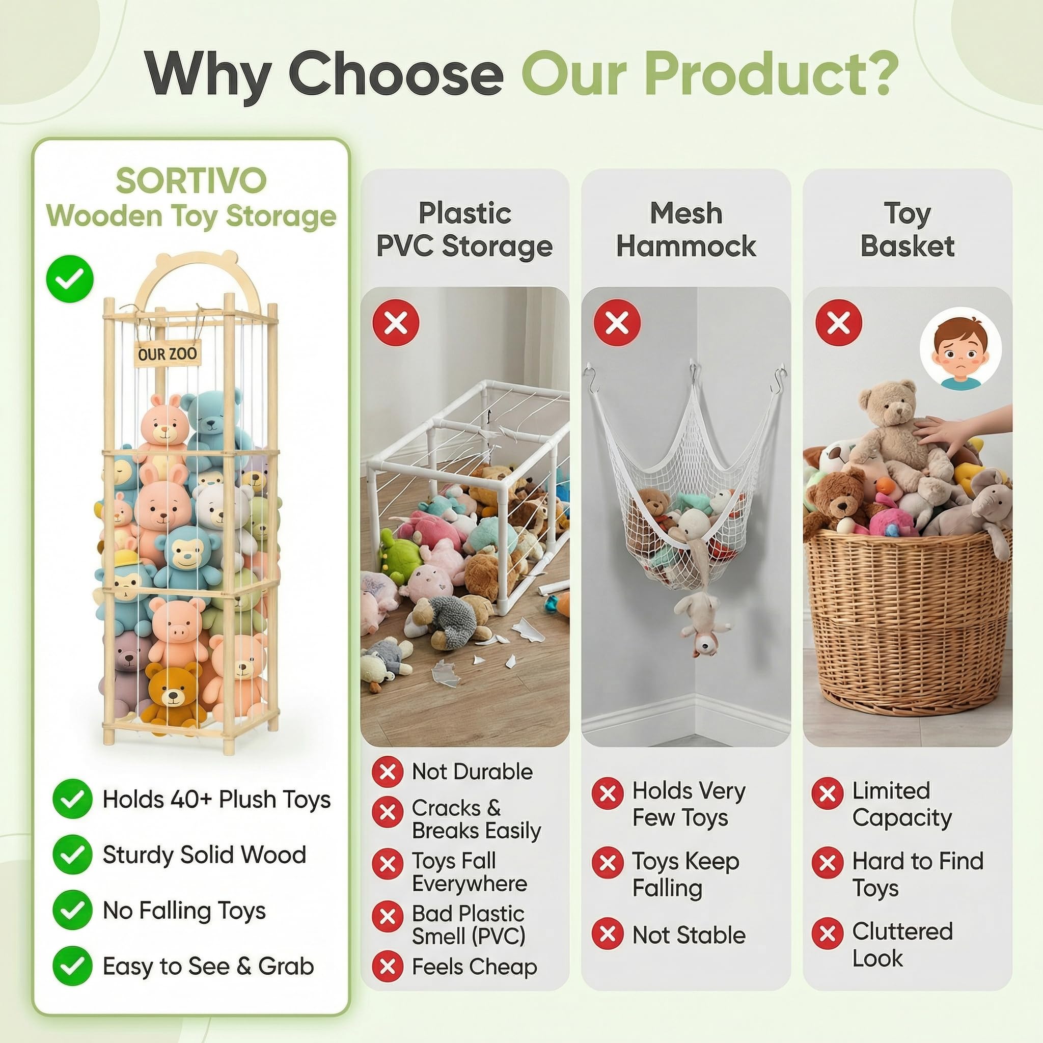 Sortivo kid-friendly cleanup design encourages independent toy storage.