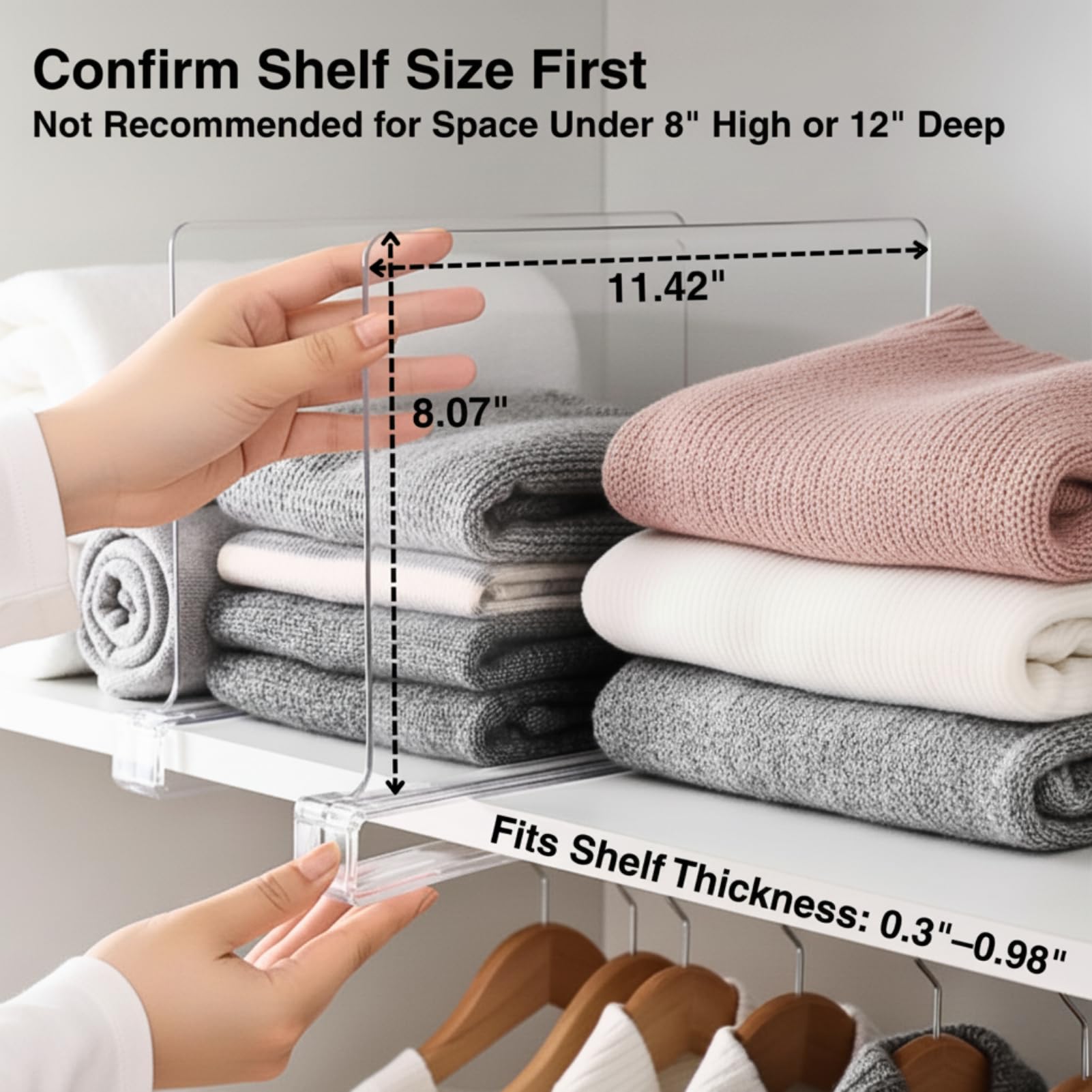 SortNStore closet divider set creates dedicated zones for bags and outfits