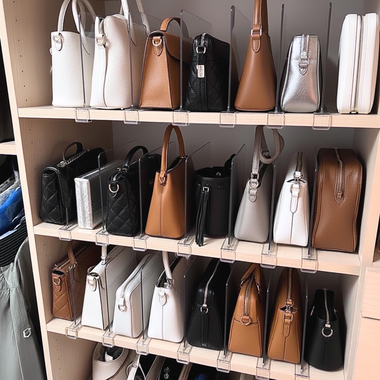 SortNStore shelf dividers keep handbag collection organized and accessible