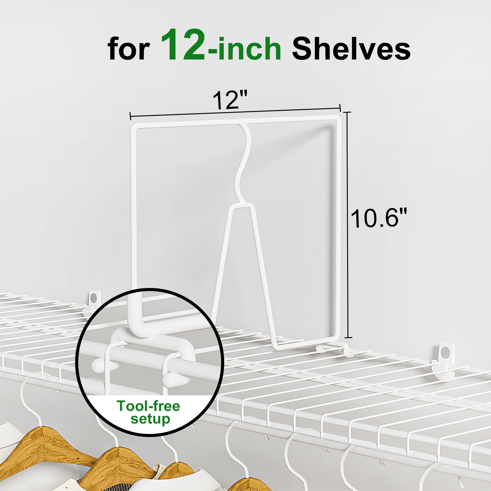 SortNStore divider on 12-inch deep wire rack organizing clothes