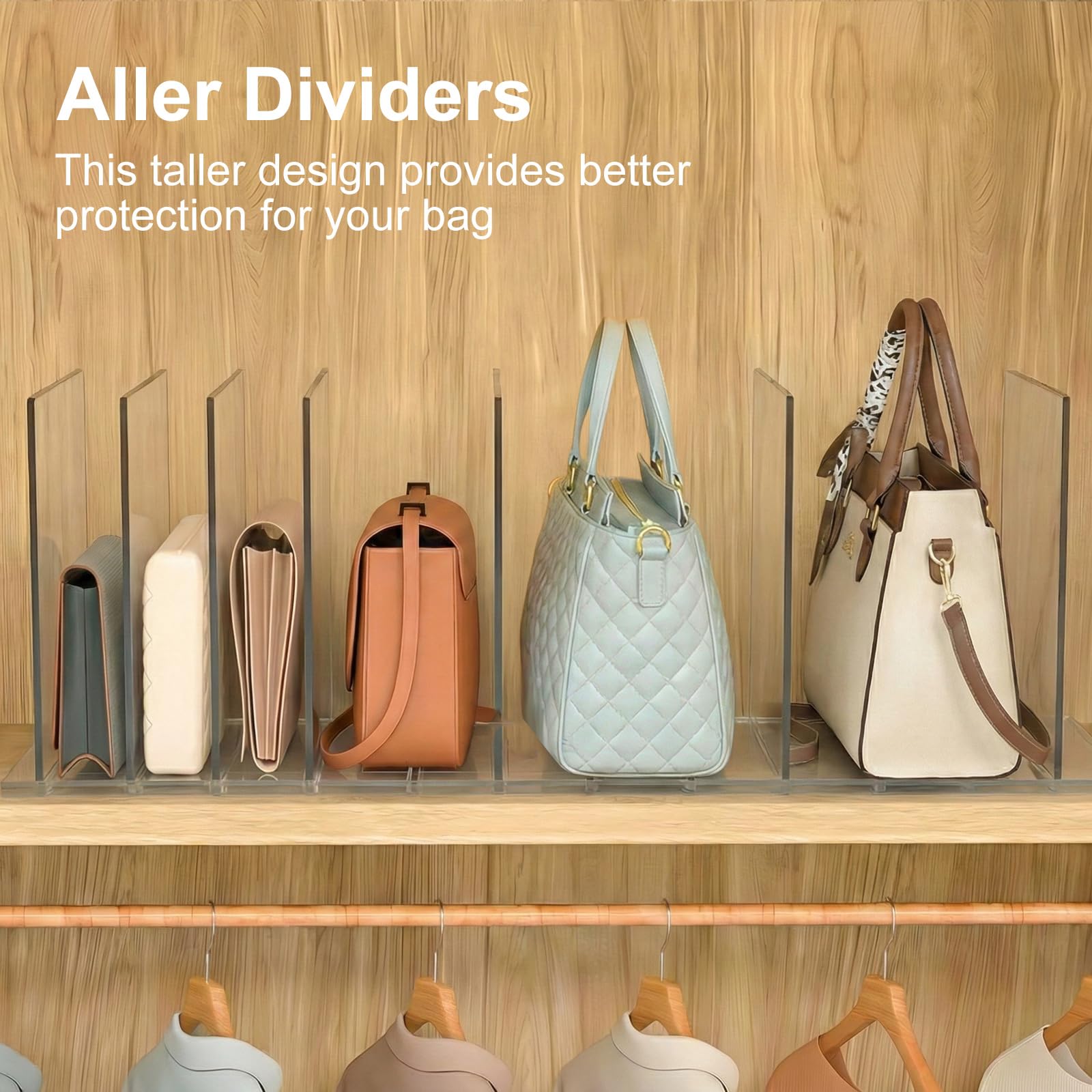SortNStore-purse-dividers adjustable-shelves create tidy spaces for each bag
