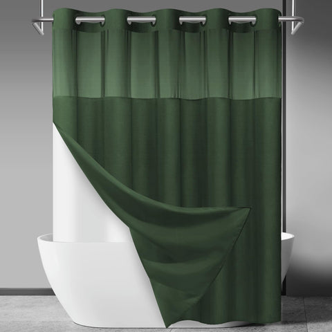SORTTO No Hook Slub Curtain with dark green fabric adds hotel-style elegance and quick drying.