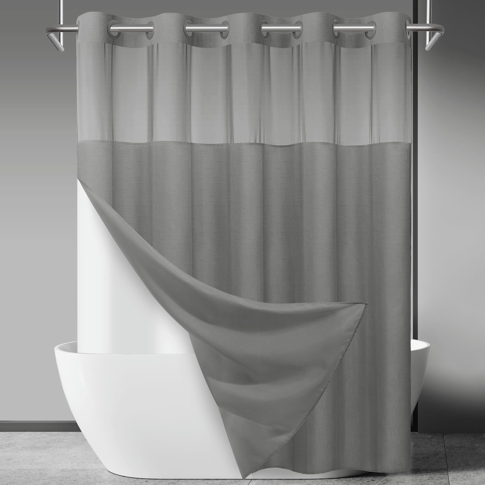 SORTTO No Hook slub textured curtain adds hotel-style elegance to your bathroom