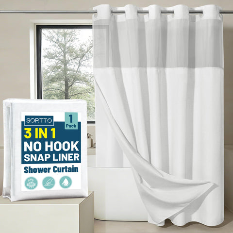 SORTTO no-hook slub-textured curtain outer fabric with fast-drying hotel-style look.