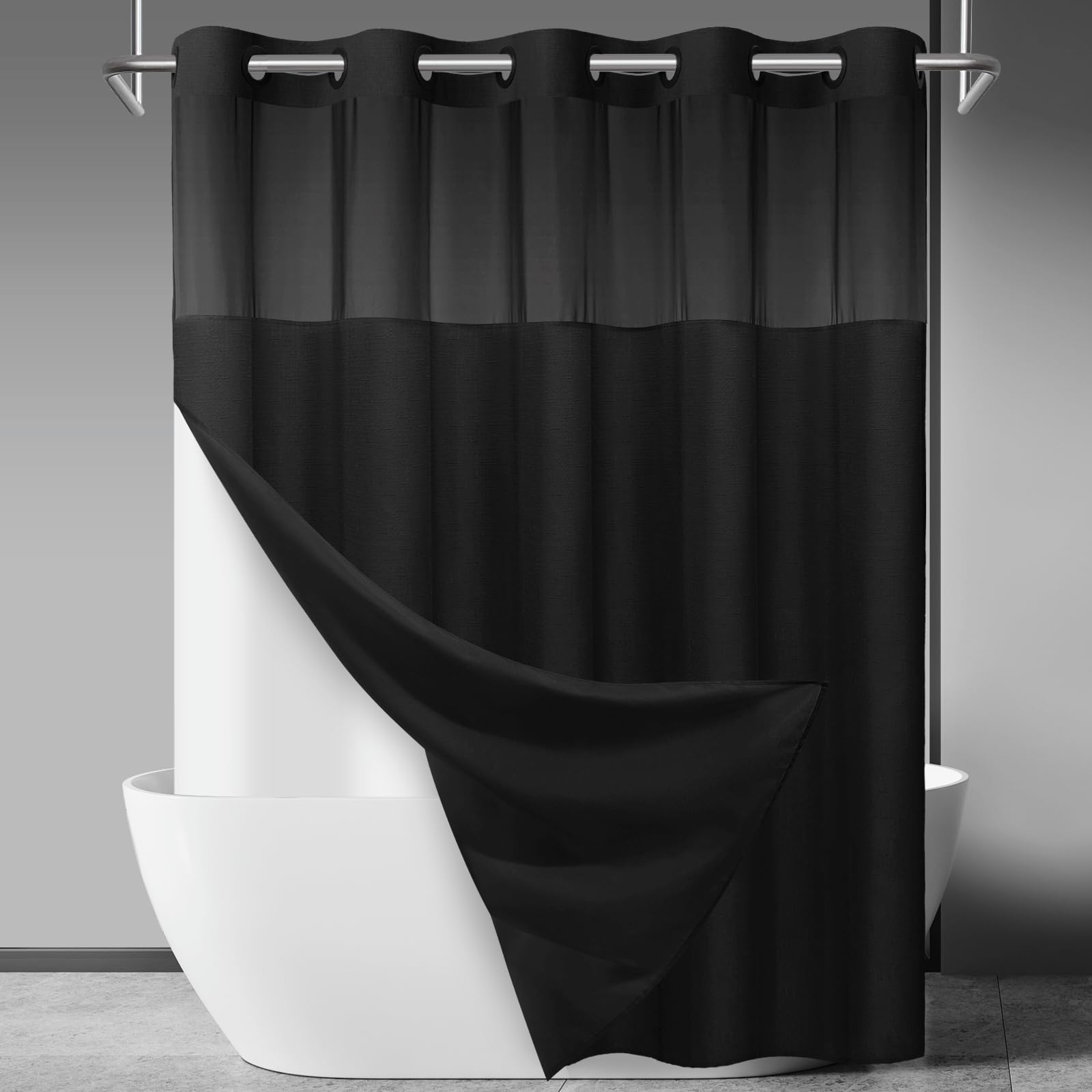 SORTTO No Hook Slub Textured Shower Curtain for a premium hotel look and quick drying.