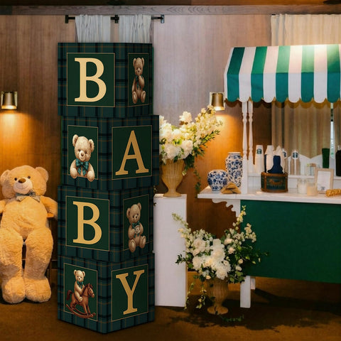 Sosation bear baby shower decor showing easy assembly process