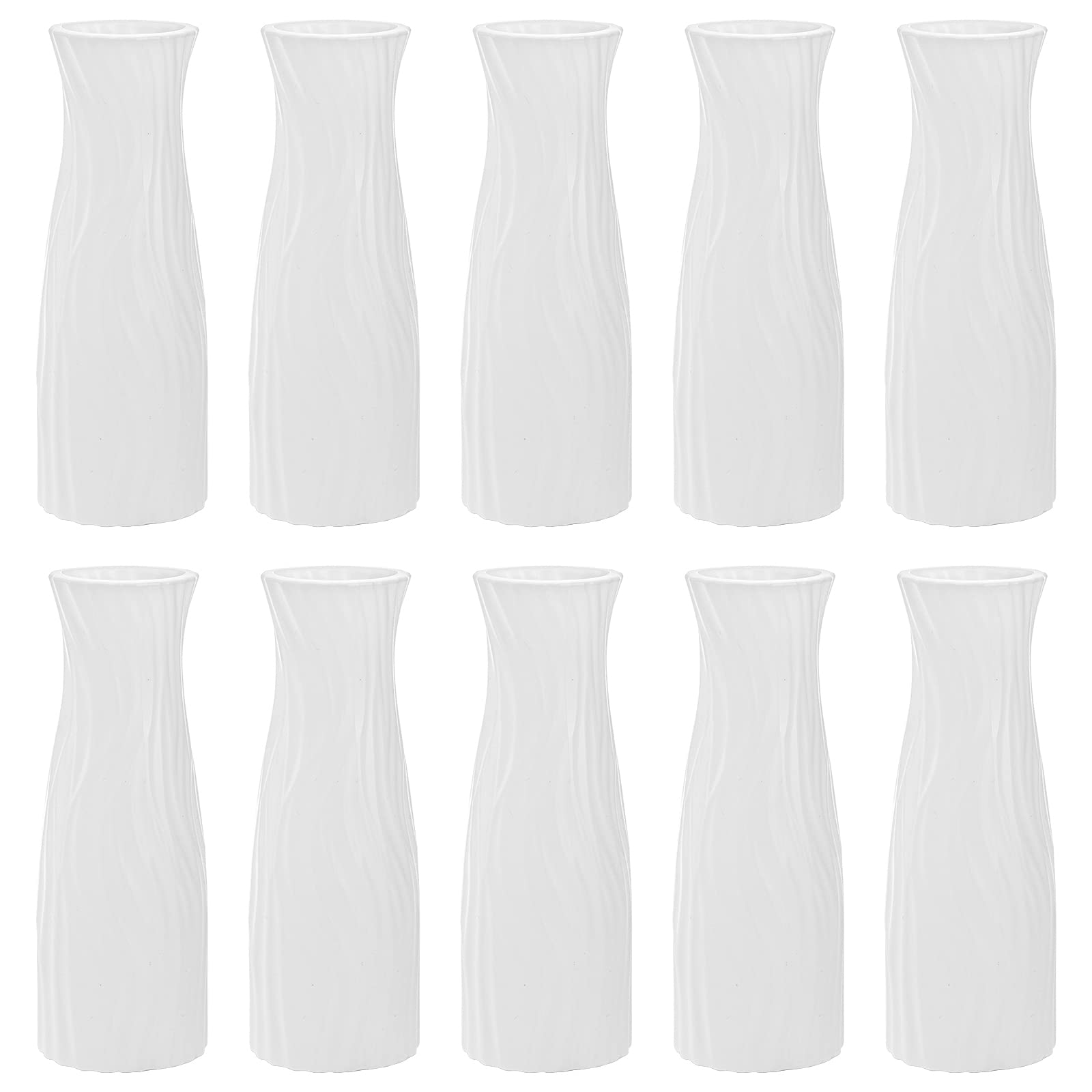SOUJOY 10-pack white conic vases for compact, elegant centerpieces.