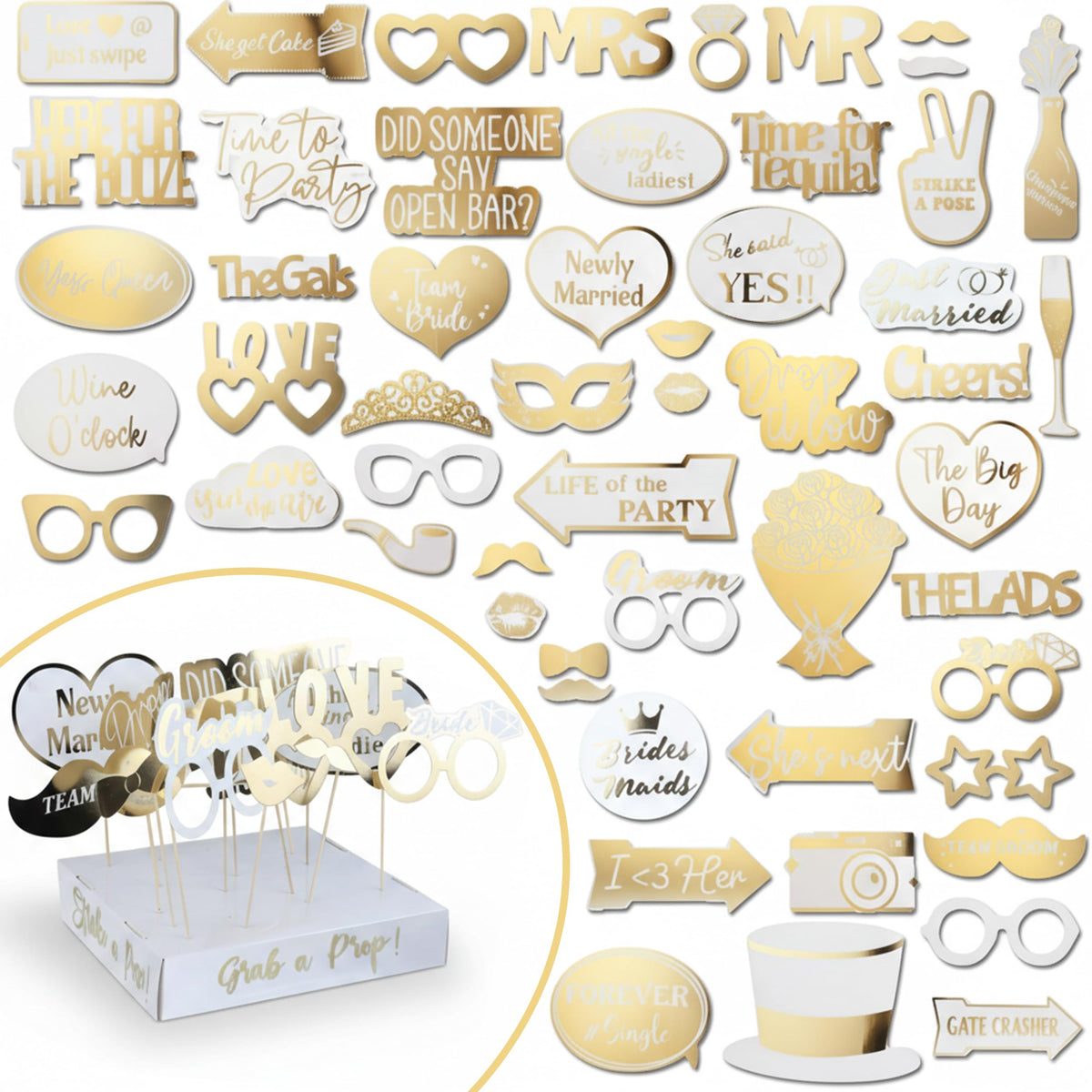 Soul Shift 60pcs assembled photo booth props for elegant wedding memories.