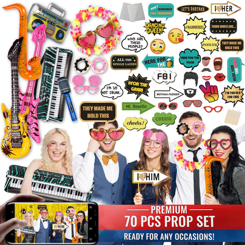 Soul Shift 70pc large prop set layout for photobooths, providing effortless setup and engaging guests.