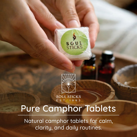 Soul Sticks pure camphor blocks product shot emphasizing purity and aroma.