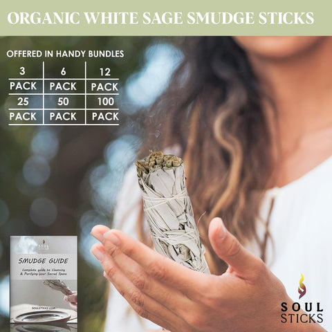Soul Sticks smudging ritual in progress with white sage to refresh energy.