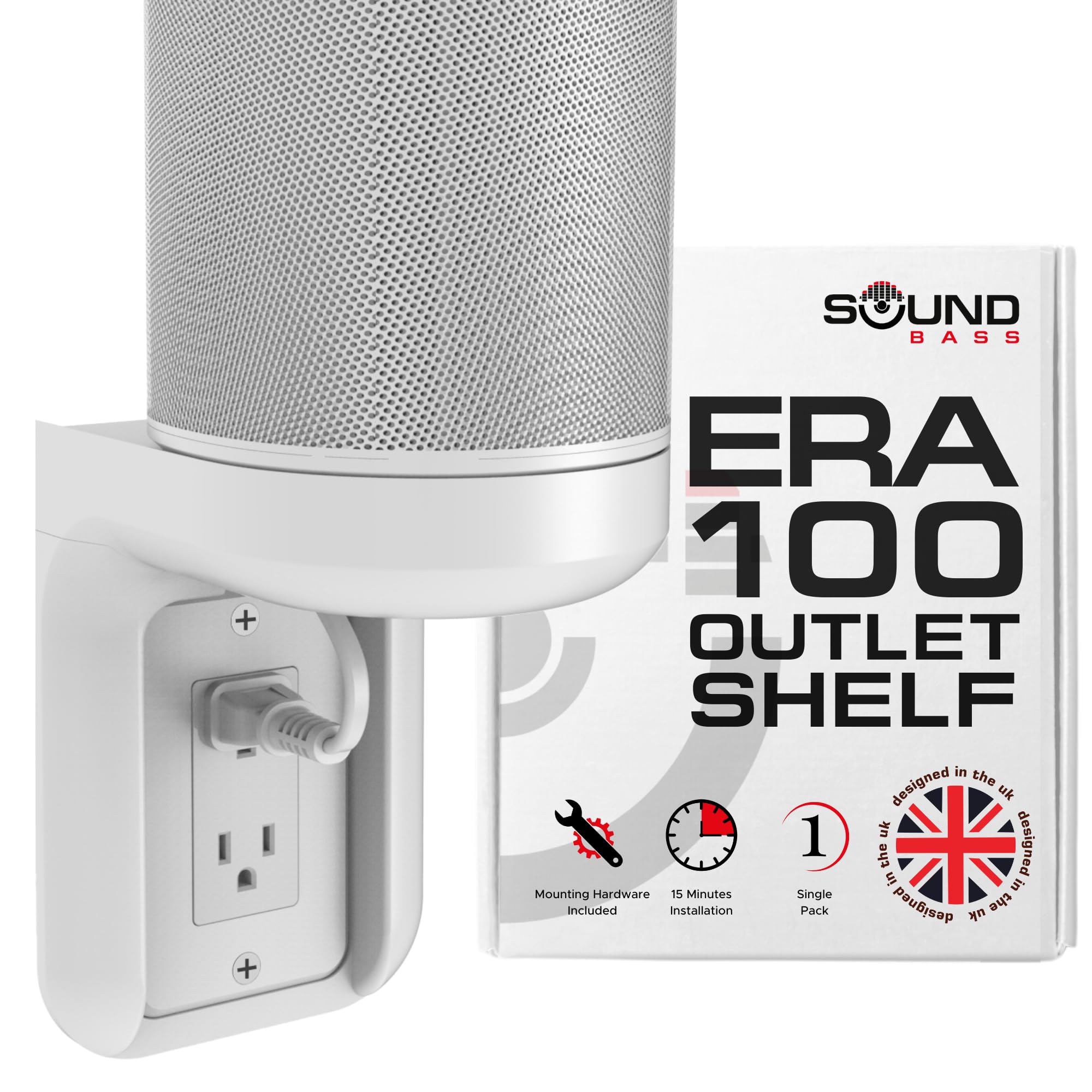 Sound Bass ERA 100 shelf mount front view for clutter-free setup.