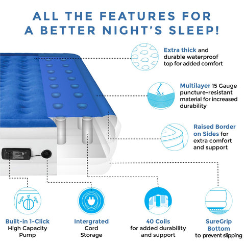 SoundAsleep Dream Series built-in pump enables quick inflation and setup