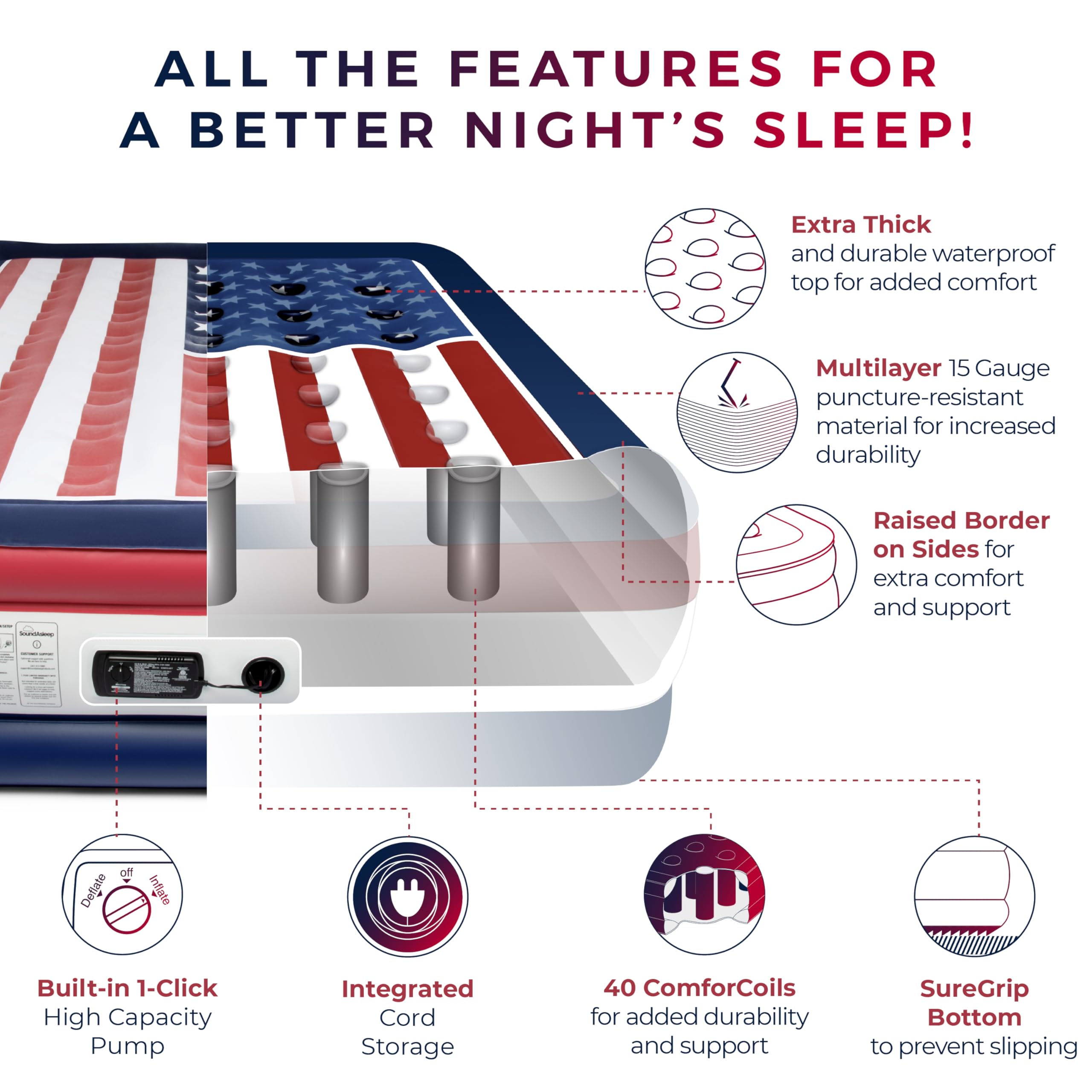 SoundAsleep Dream Series built-in pump enables quick setup at home or camp.
