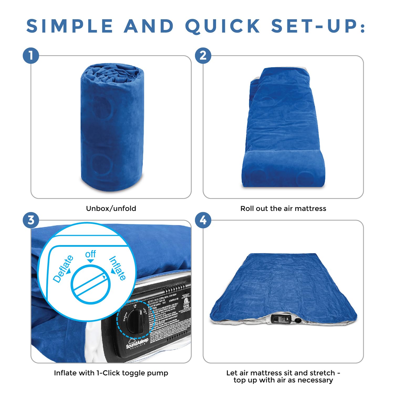 SoundAsleep Dream Series built-in pump enables fast, hassle-free inflation anywhere you set up