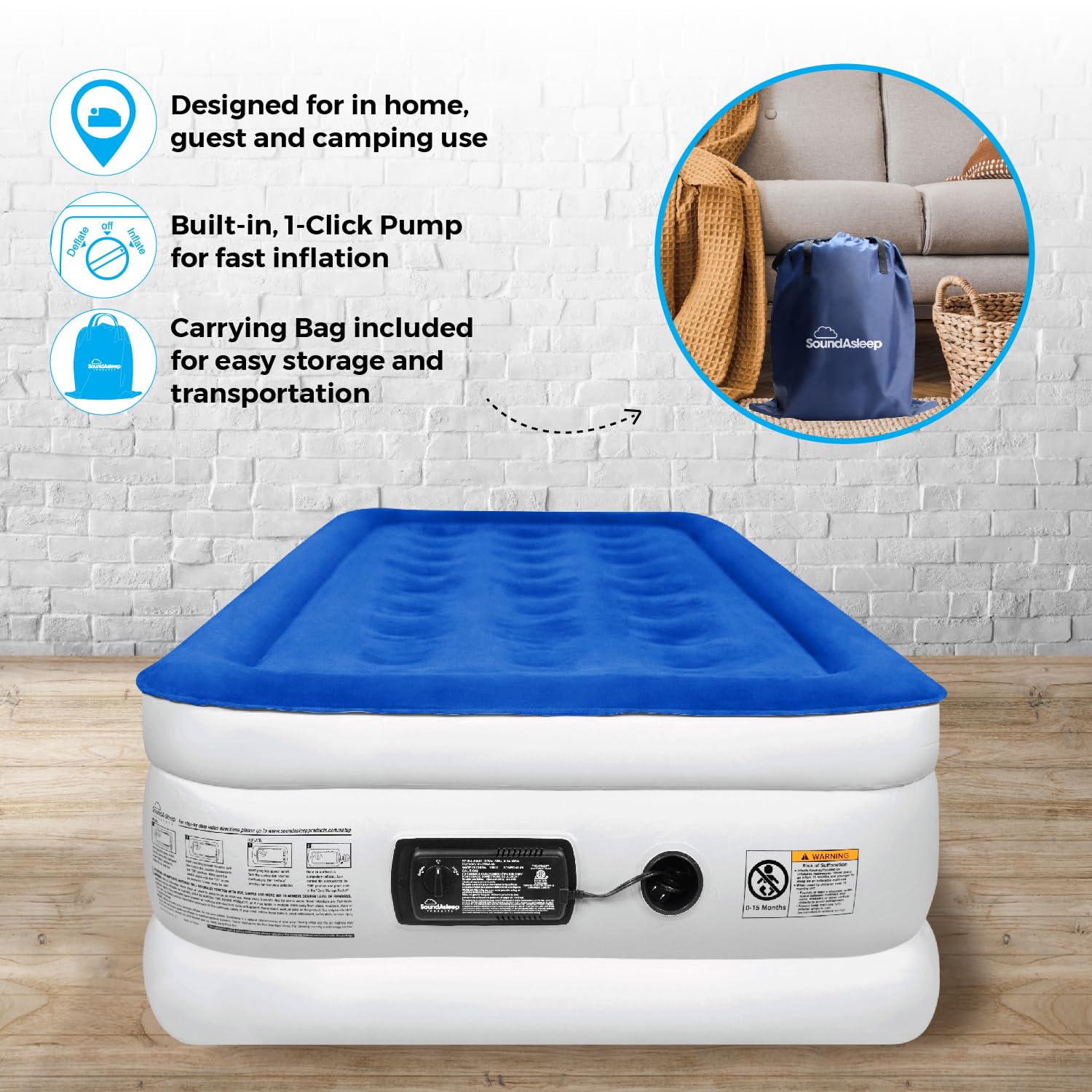 SoundAsleep Dream Series waterproof flocked top provides comfy, easy-to-clean sleeping surface