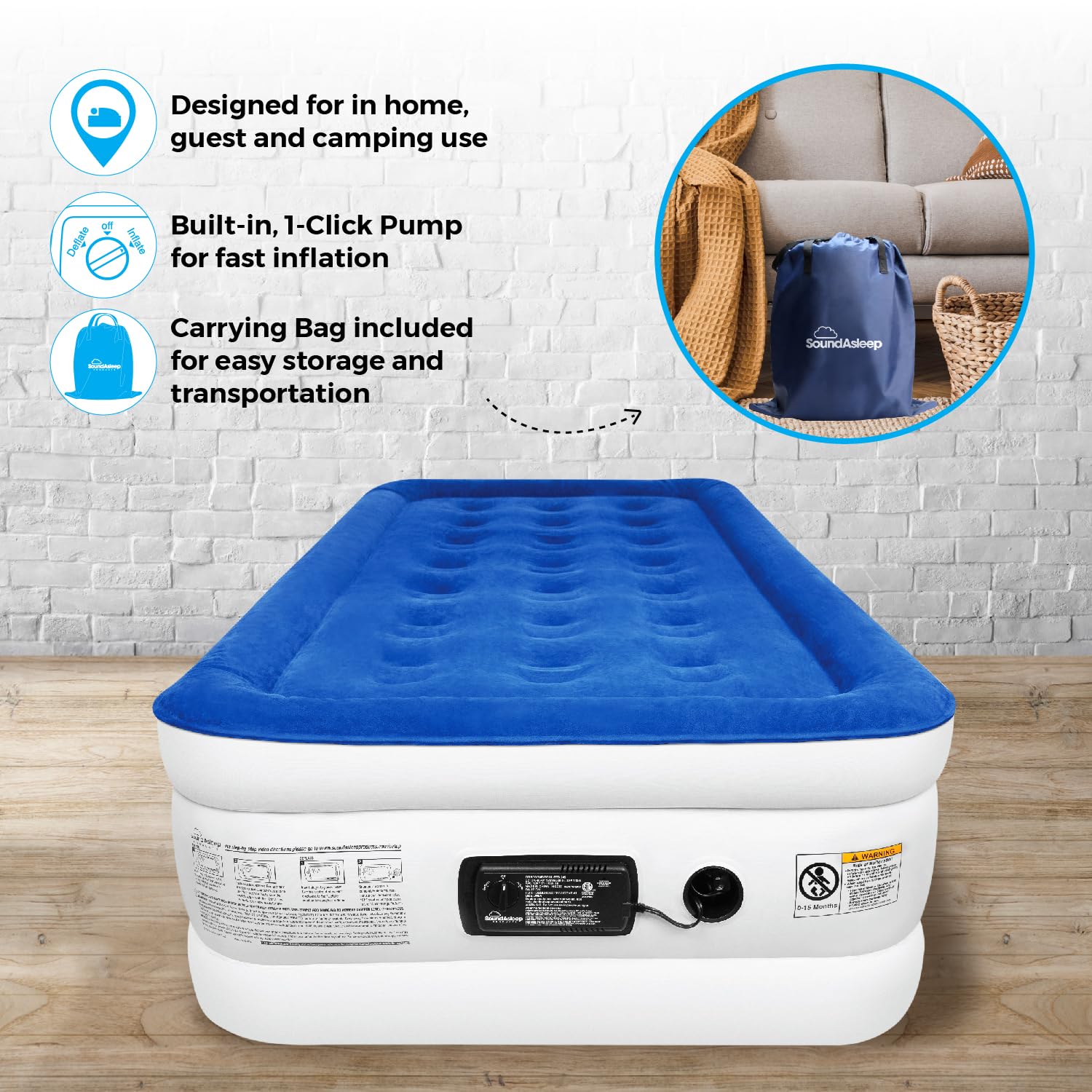 SoundAsleep Dream Series waterproof flocked top for comfortable cleaning.