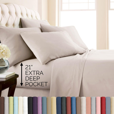 Southshore Fine Living 21-inch deep-pocket king fitted sheet on a thick mattress for a secure fit.