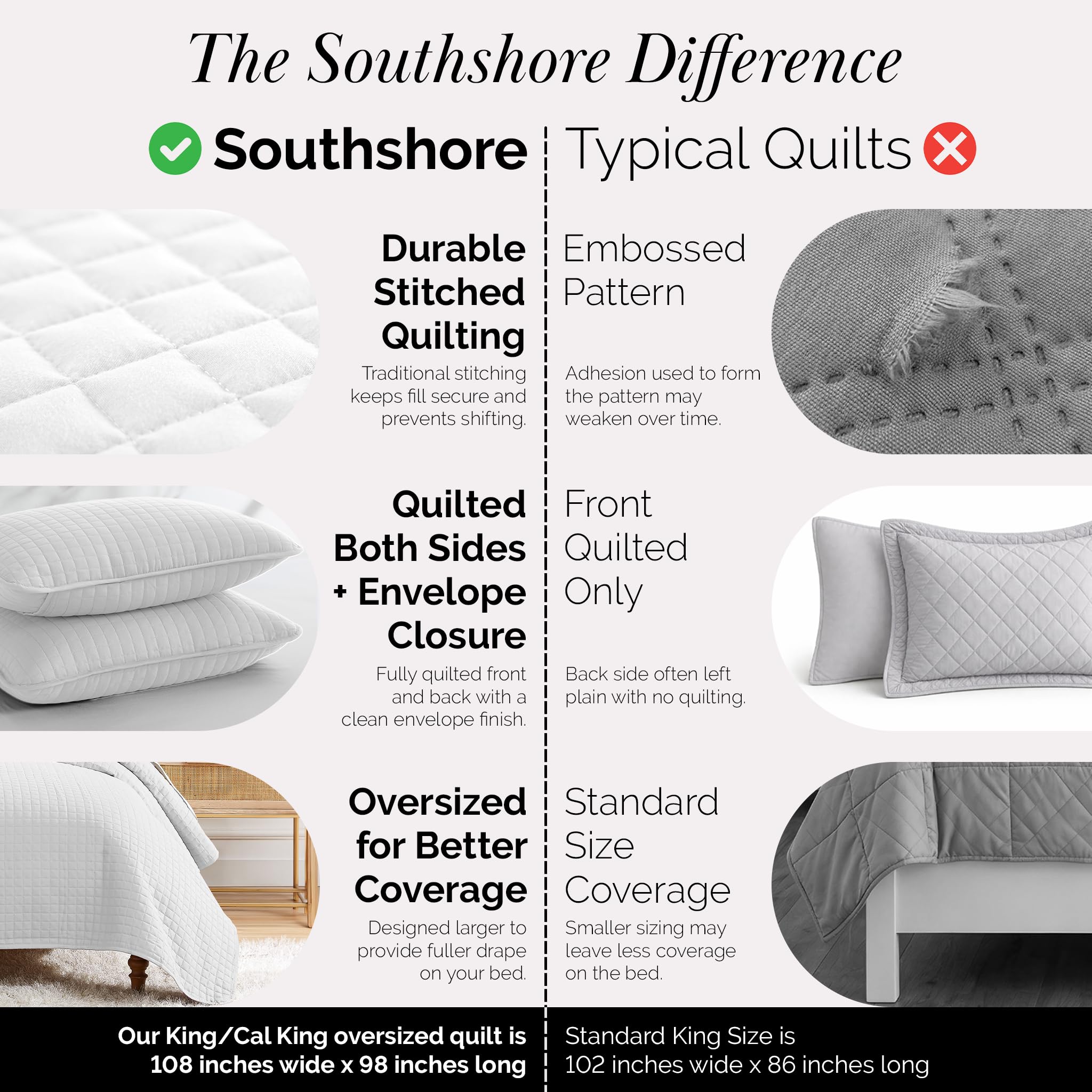 Southshore Fine Living all-season king bedspread offers year-round comfort and coverage.