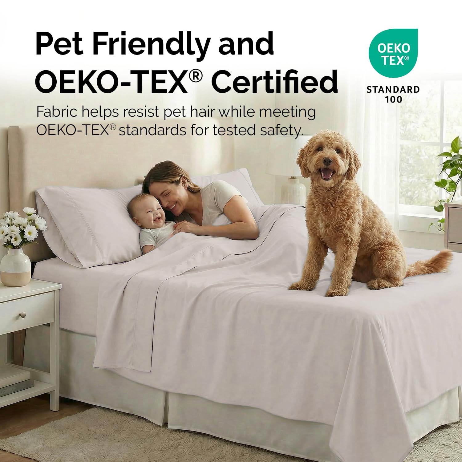Easy-care sheets resist fading and simplify daily maintenance.