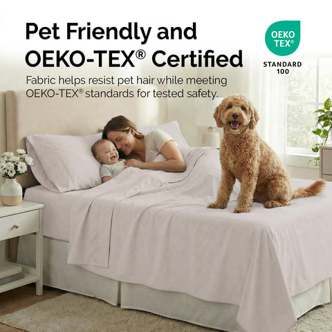 Easy-care sheets resist fading and simplify daily maintenance.