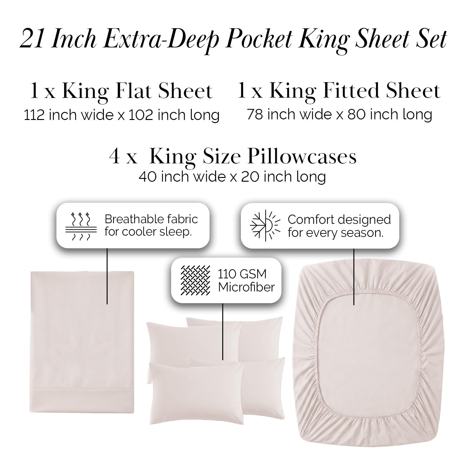 Oversized king flat sheet drapes generously over the bed for full coverage.